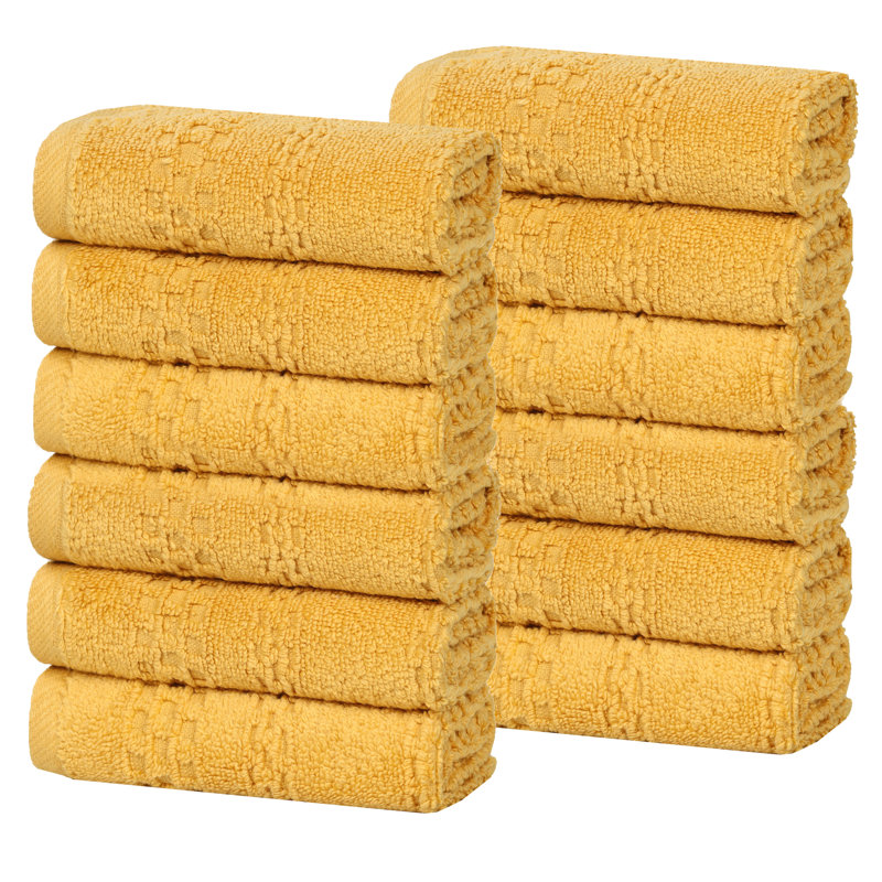 Playa Zero Twist Cotton Solid Waffle Textured Face Towels Washcloths, Gold