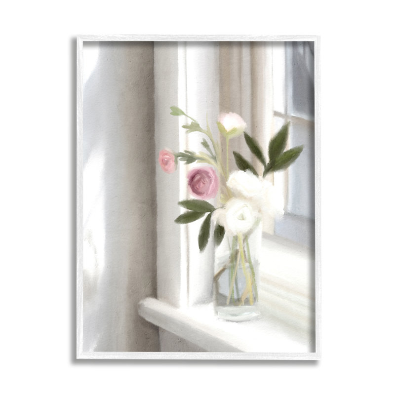 Bouquet de fleurs ensoleillé, H 14 po x l 11 po x P 1,5 po, Giclée encadrée blanc bord de mer