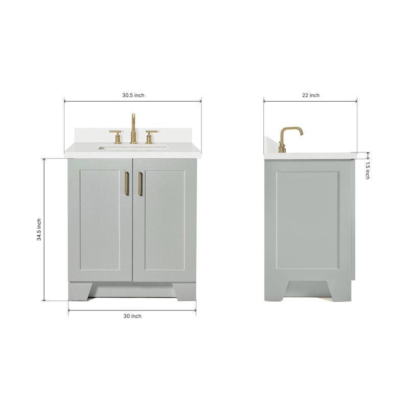 31 IN.  Single Bathroom Vanity, Gray, Rectangle, White Quartz