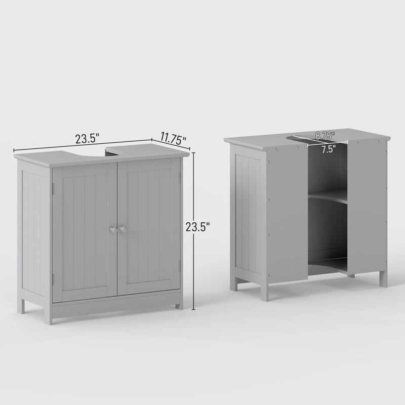 Armoire de salle de bain sous le lavabo avec 2 portes (sans lavabo), Gris clair