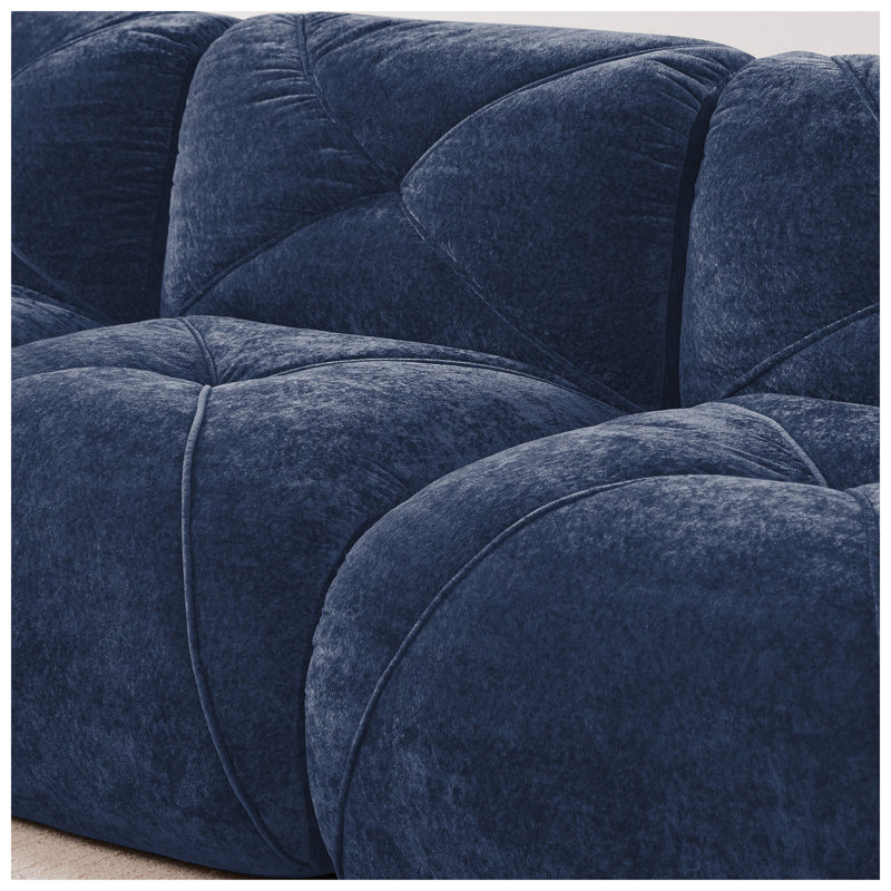 Loaf 110" W x 43" D x 16" H Tufted Velvet U-Shaped Modular Sofa with Movable Ottoman, Navy