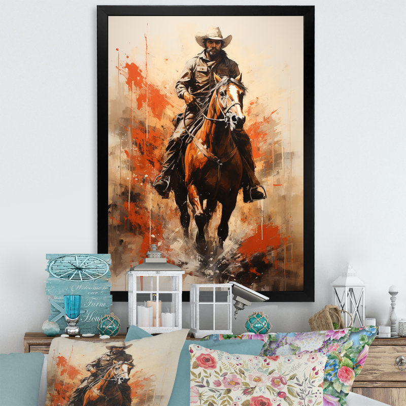 Rodeo Cowboy - art mural occidental, H 20 po x l 12 po x P 1 po, Cadre simple noir