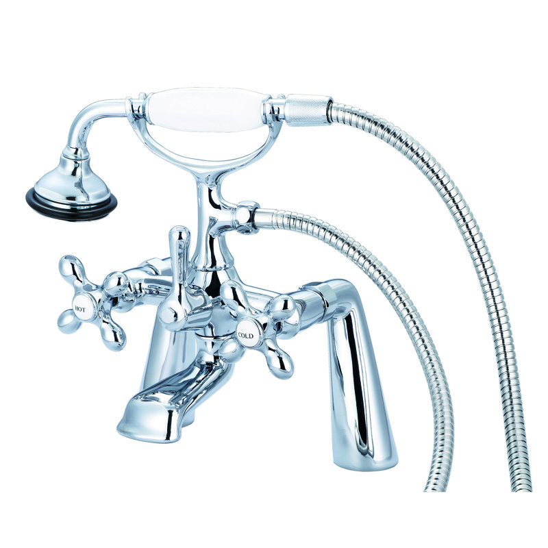 Stonington 3 Handle Deck Clawfoot Tub Faucet, Hand Polished, Richly Triple Plated Chrome Finish, Cross Handles