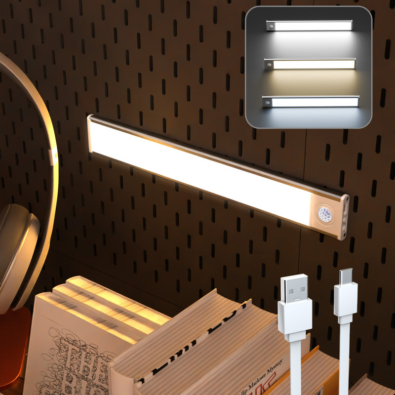 Paquet de 4 lumières rechargeables USB sous l'armoire de 20 cm, 30 lumières à DEL à intensité variable avec interrupteur à bascule, blanc chaud et lumière de jour en plastique ABS blanc pour tablette garde-manger
