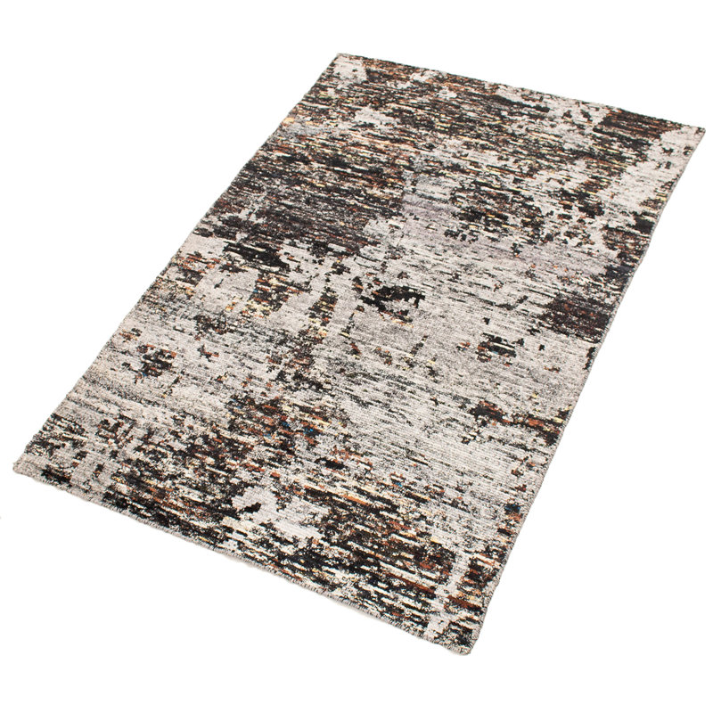 Tapis unique en soie noué à la main style Sari des années 2010 de 5 pi 5 po x 7 pi 9 po brun Lonie