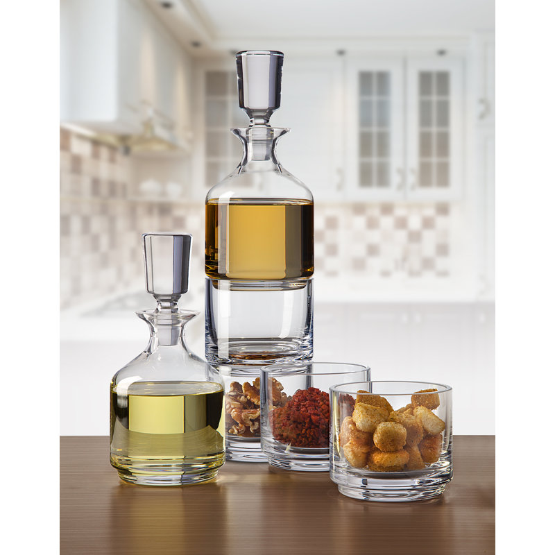 Clear Crystal Stacking Decanter Set with Glasses