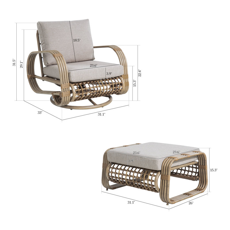 Patio Aluminum Swivel Club Chair With Ottoman
