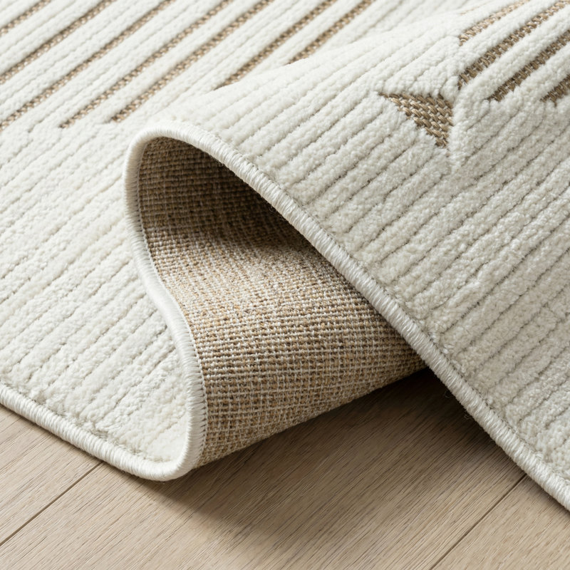 Tapis intérieur rayé beige / brun de 6 pi x 9 pi (5 pi 11 po x 9 pi 0 po) Branch Branch Zuri, tapis contemporain, à poils courts et résistant aux taches