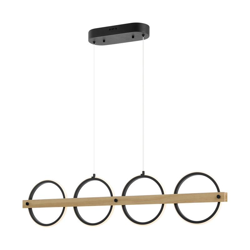 Lustre 4 cercles noir satiné et bois