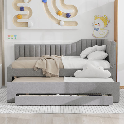 Full Size Upholstered Daybed with Trundle and Three Drawers
