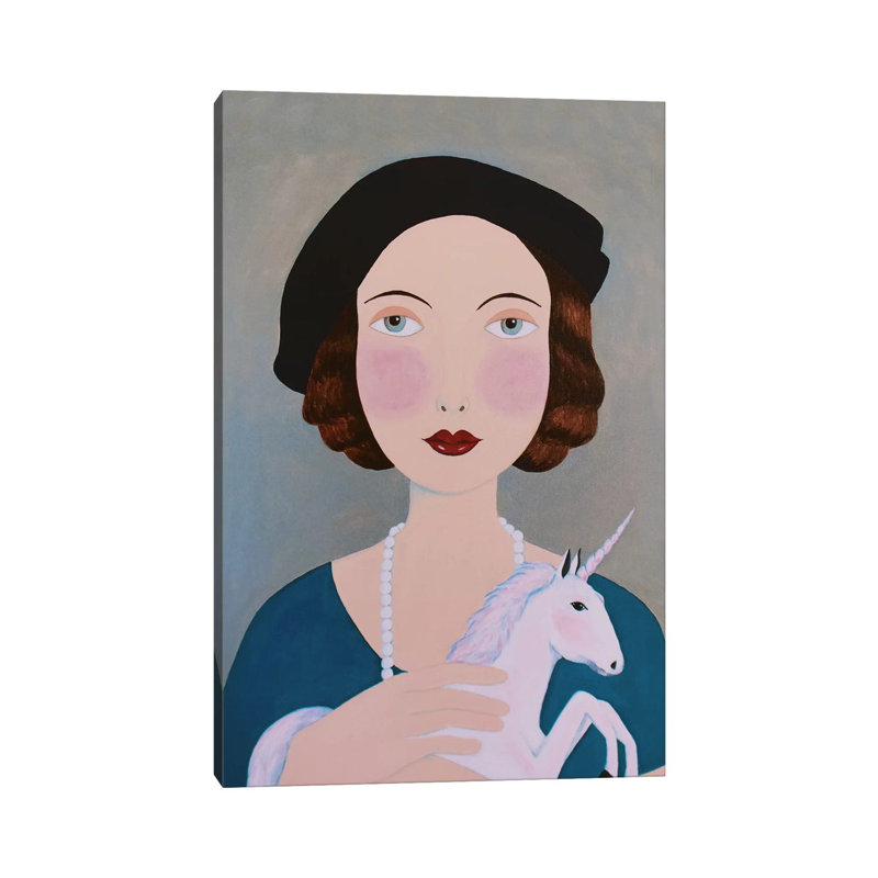 Woman With Unicorn by Sally B - Gallery-Wrapped Canvas Giclée on Canvas, 20.32 cm H x 30.48 cm W, Canvas