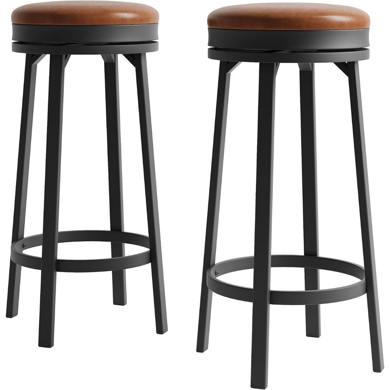 Ensemble de tabourets de bar pivotants de tabourets de cuisine en similicuir, Brun, 2 pièces