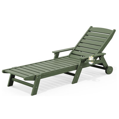 5 Positions Adjustable Patio Chaise Lounge Chair with Rolling Wheels and Cup Holder