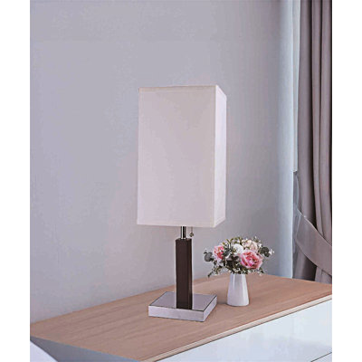 Modern Steel And Brown Table Lamp With Soft White Fabric Shade