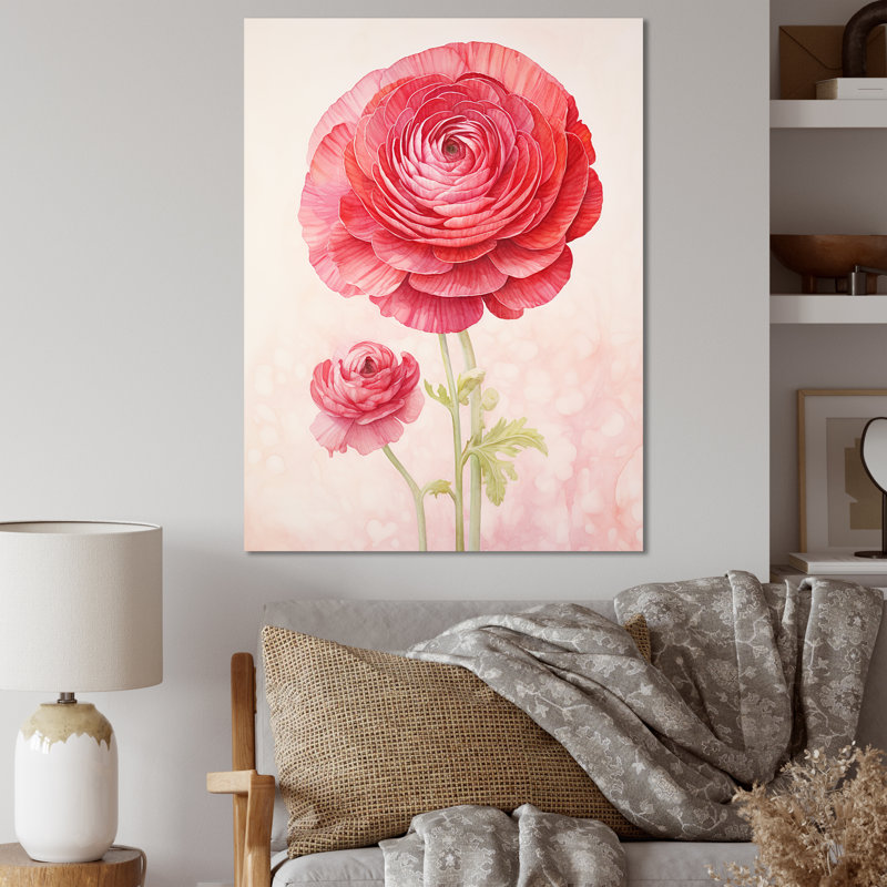 «Ranunculus Dreams I», art mural rétro sur toile, H 32 po x l 16 po x P 1 po, Toile tendue