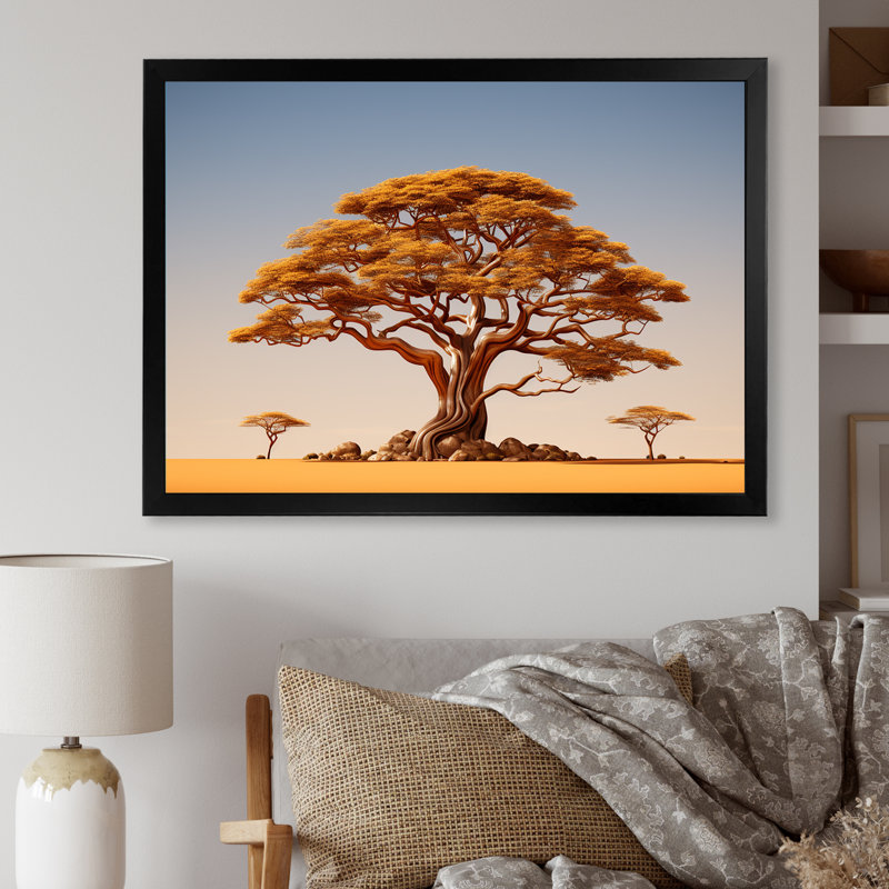 Arbre africain Tonnelle IV sur toile, H 34 po x l 44 po x P 1,5 po, Cadre photo noir