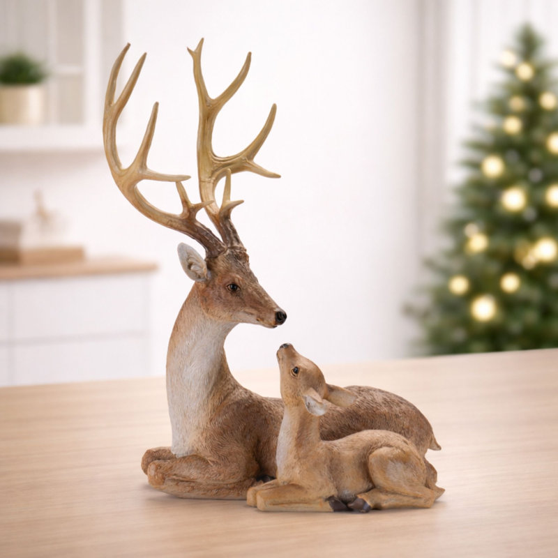 Statue de cerf avec faon H 21,25 po