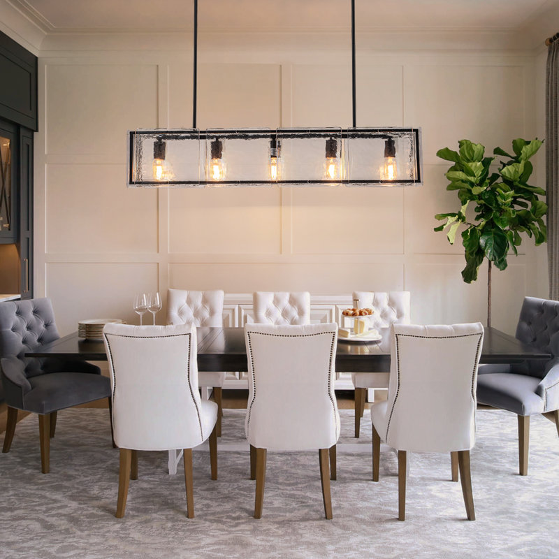 5-Light Dimmable Rectangle Kitchen Island Chandelier, Matte Black