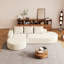 Canapé modulaire rembourré en L 3 places en L avec tissu haute résilience, bords arrondis, coussins décoratifs, siège confortable pour le salon, combinaison, beige, coussins,-1729310276-1729310297