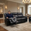 Ensemble de 2 fauteuils inclinables en similicuir brun foncé avec console centrale et porte-gobelets + causeuse entièrement assemblés-671488577