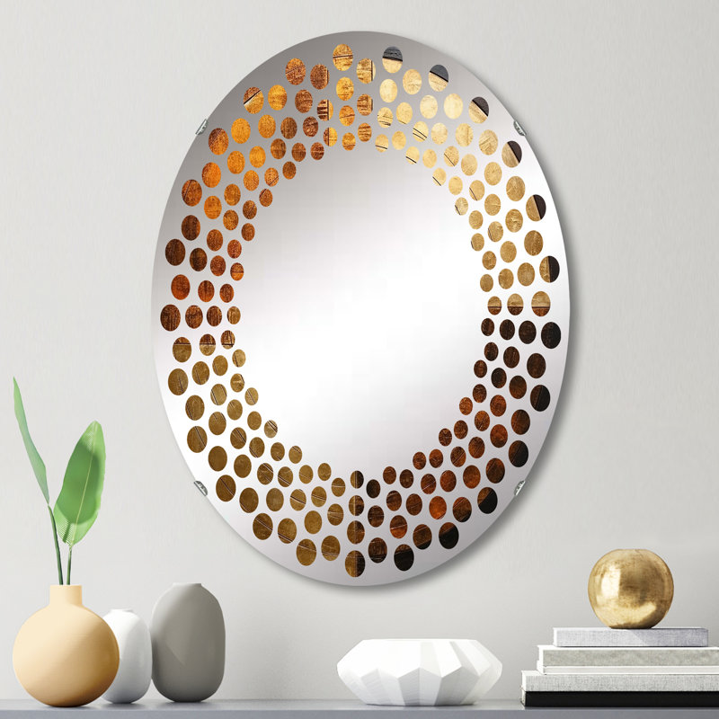 Miroir mural rond, L 20 po x H 30 po, Brun/jaune