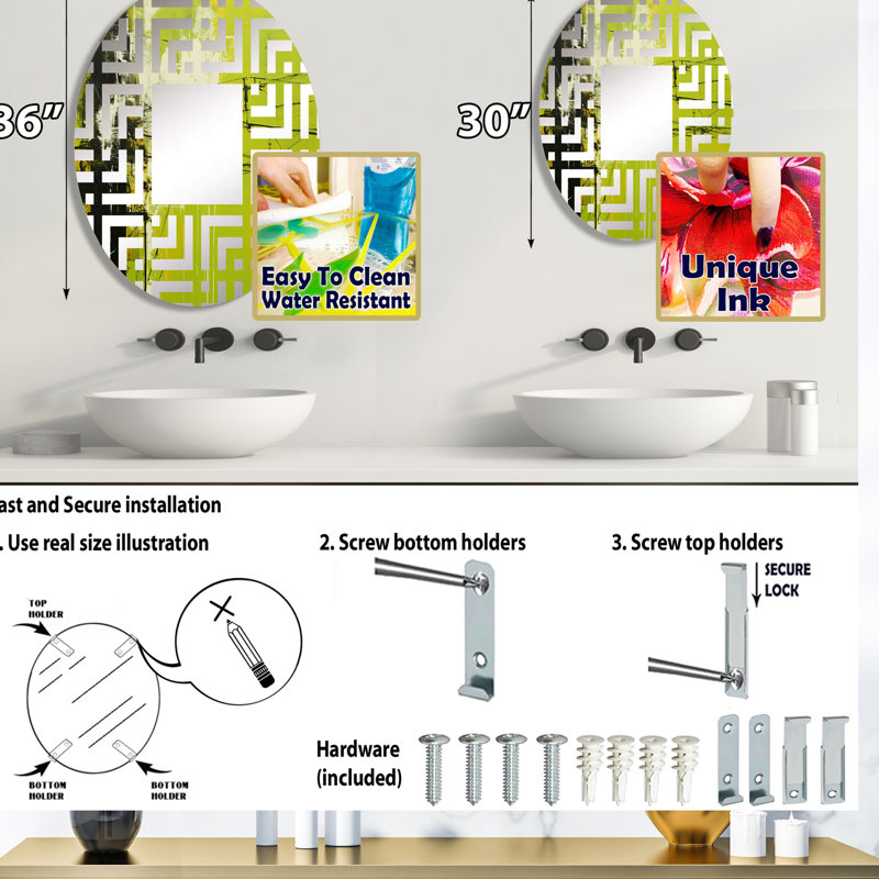 Minimaliste olive commande électrique lignes I - labyrinthe miroir décoratif | ovale, 35,4 po x 23,6 po