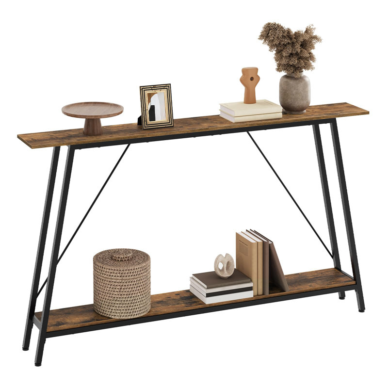 55'' Rustic Brown and Black Industrial Console Table with Storage