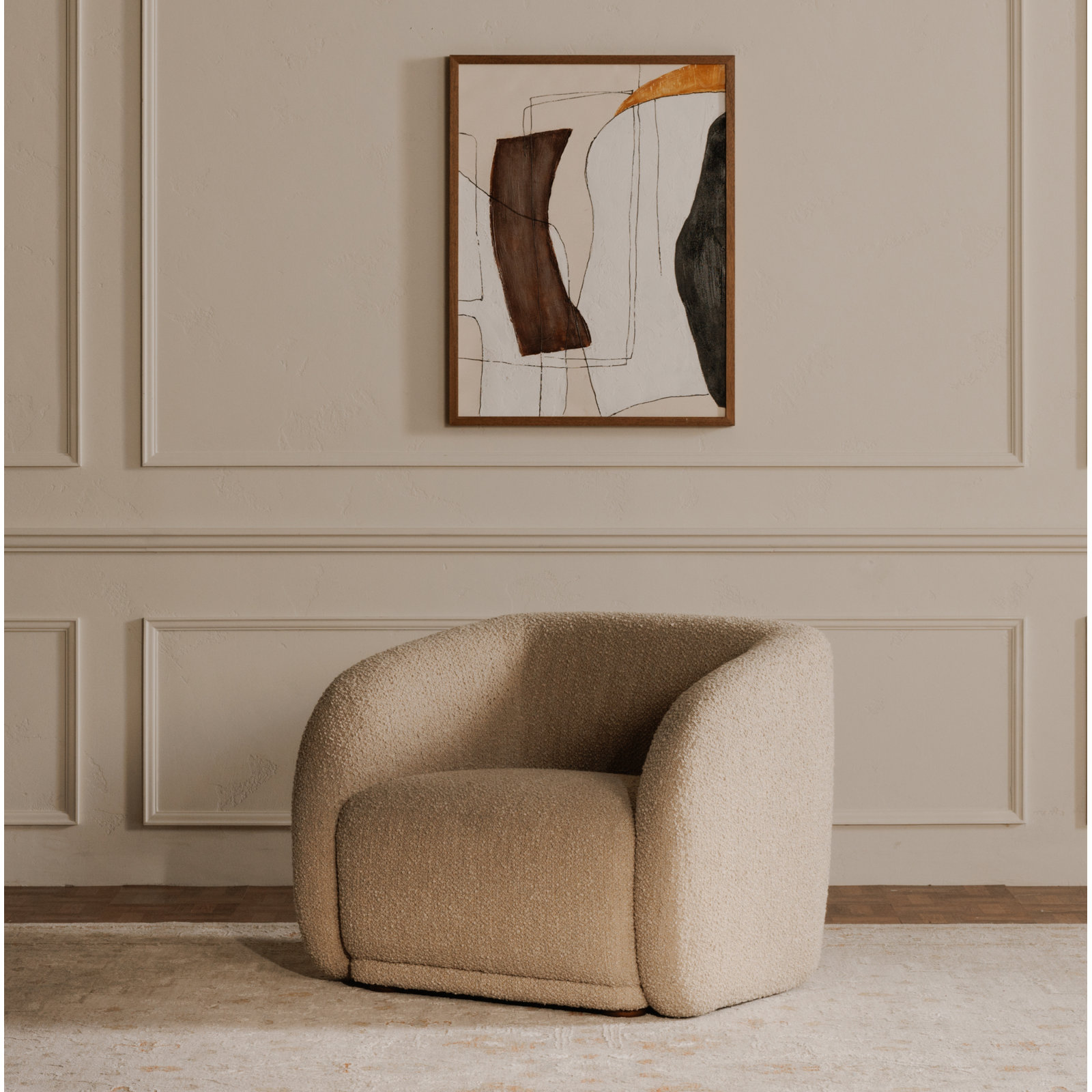 Penelope Barrel Armchair, Beige Boucle