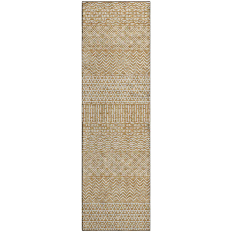 Premium Machine Washable Prisco Gold Rug, Runner 2'3" x 7'6"
