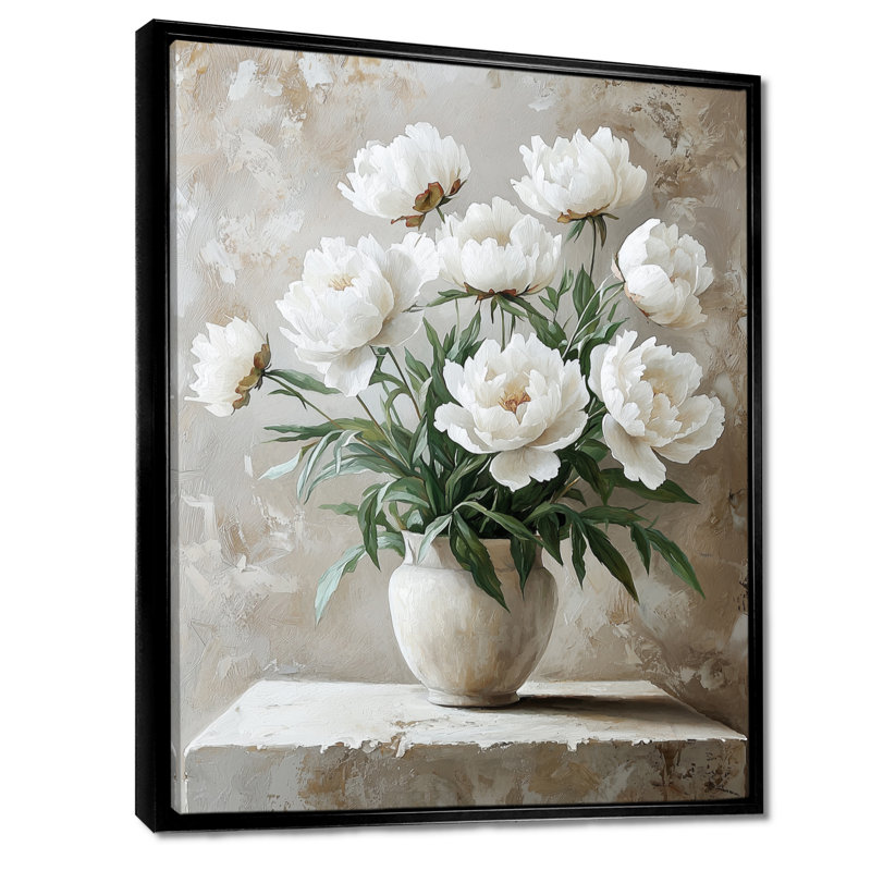 Buechler Simplicity, pivoines et vase Bloom II - pivoines, art mural, H 20 po x l 12 po, Reproduction avec cadre flottant