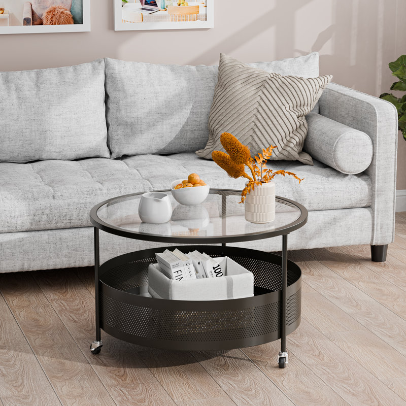 Symia Glass Top Single Coffee Table, Clear Top/ Black Base
