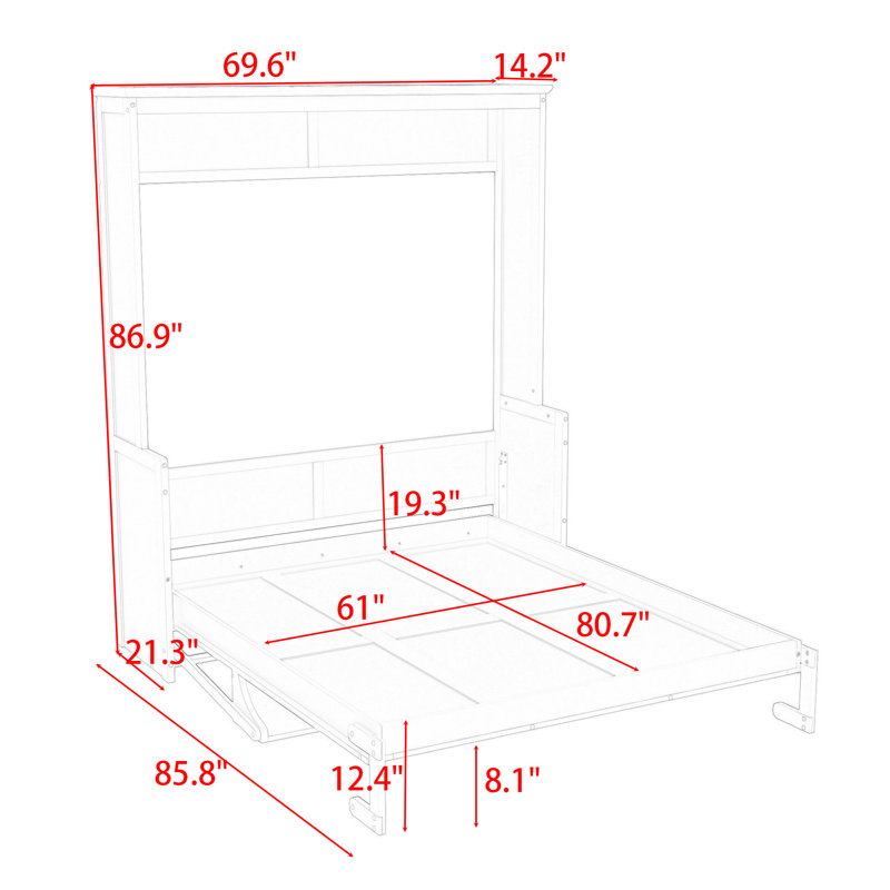 Ayomiposi Queen Low Profile Storage Murphy Bed, White
