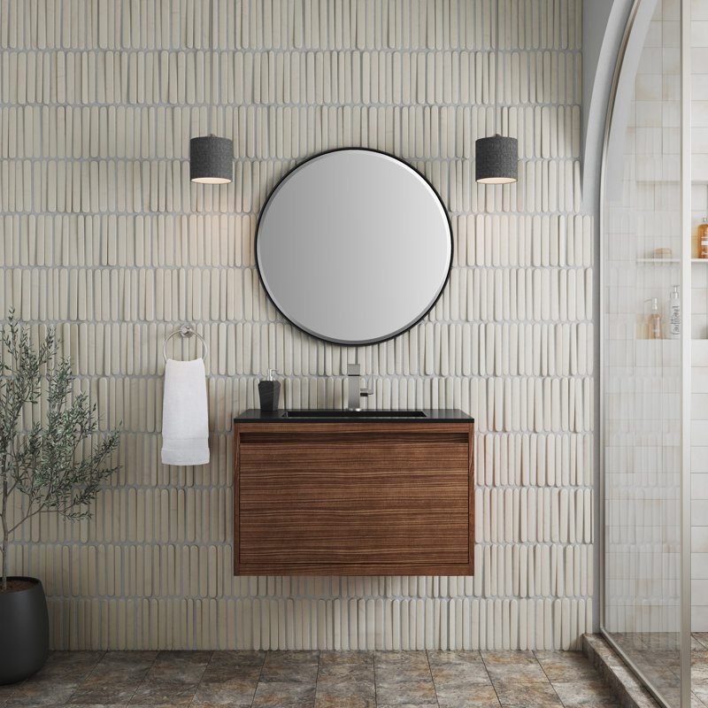 Mantova 31.5'' W Single Vanity, Charcoal Black, Mid Century Walnut, 31.5'' W