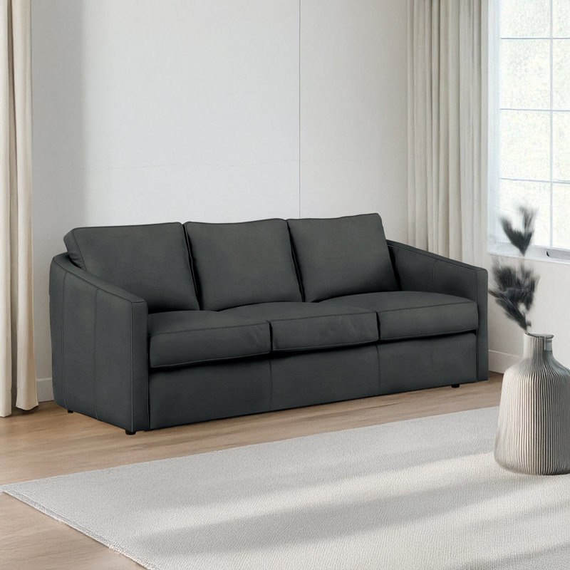  Miladie 84'' Genuine Leather Sofa, Gray