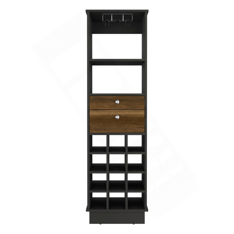 Classic Bar Cabinet, Two Drawers, Twelve Built-In Wine Rack-Black / Walnut