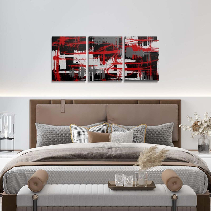 3 Piece Wrapped Canvas Print, Red/Black