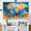 Carte du monde orange et bleu - ensemble de décoration murale carte du monde-107192250-107192244