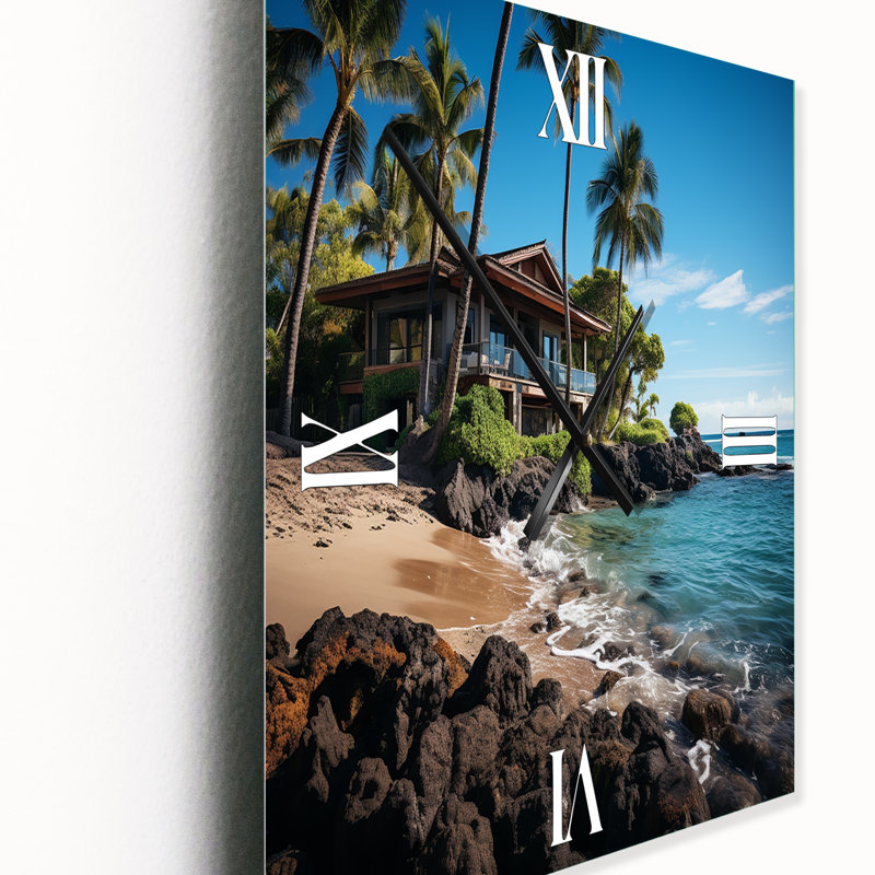 Hawaii Island Retreat - Horloge murale moderne nautique et de plage, Petit