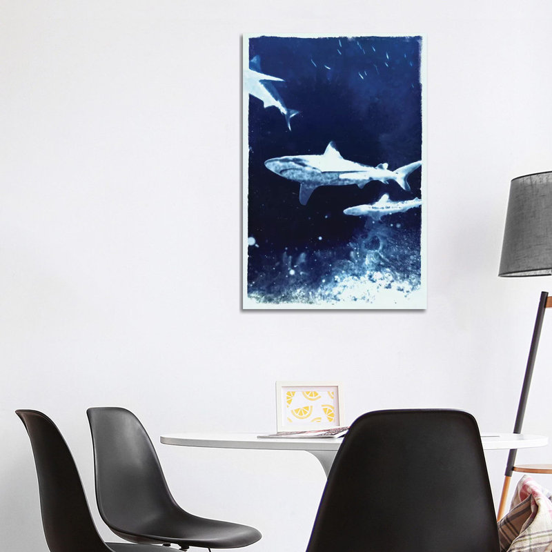 Indigo Sharks by 33 Broken Bones - Wrapped Canvas Painting, 101.6 cm H x 66.04 cm W x 3.175 cm D