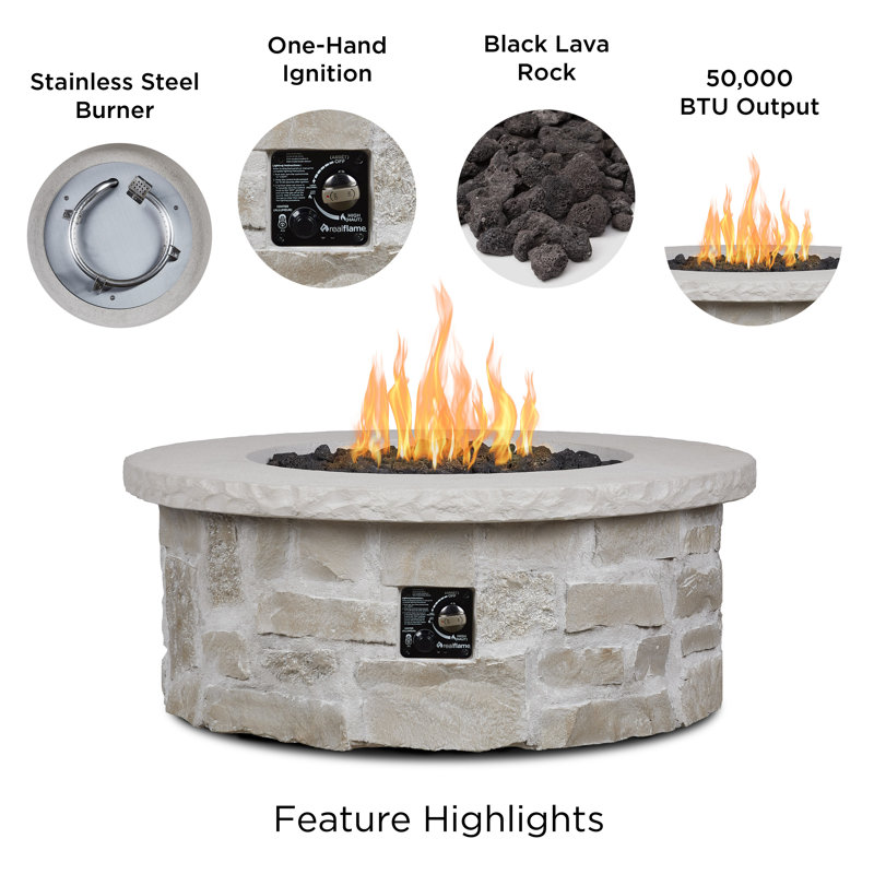 Scottsdale 40" Round Stone Propane Fire Pit Table By Real Flame