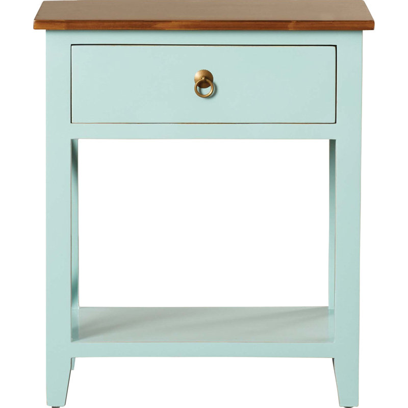 75.44cm W Solid Wood Bedside Table, Aqua