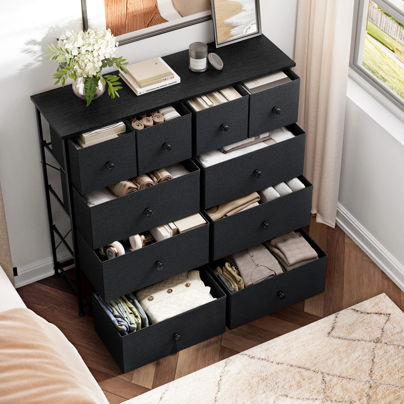 Commode avec commode en bois Ojaswi, 10 commodes en bois, Noir/gris