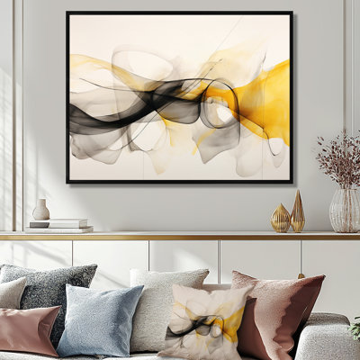 Marriage Of Black And Yellow - Liquid Ink Abstract Wall Art