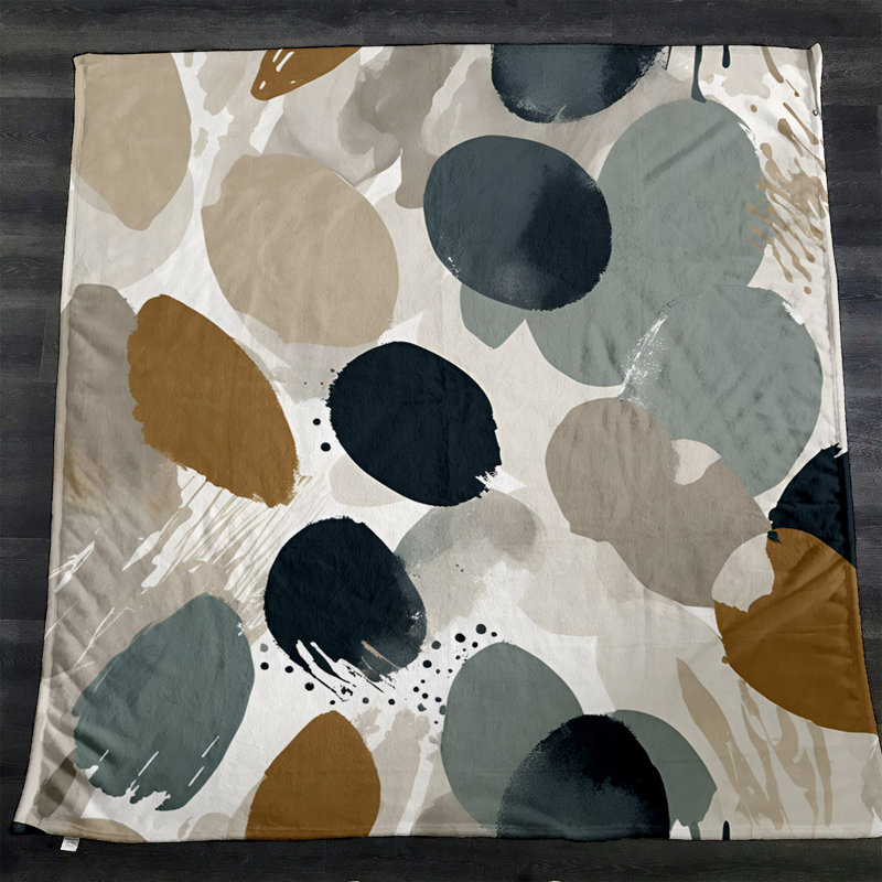 Throw Blanket, Polka Dot, 68" W x 80" L, Beige/Green