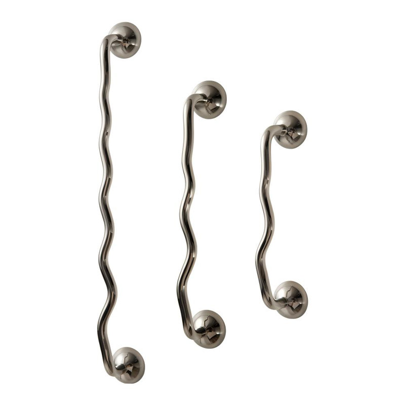 Solid Brass Wavy Cabinet Pulls Set, Multiple Sizes Available, Titanium Silver