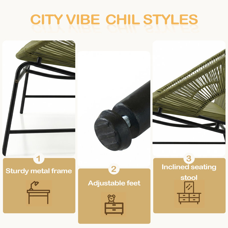 OUTDOOR PATIO WICKER LOVE SEAT, PE RATTAN & IRON FRAME, SET OF 1, Green