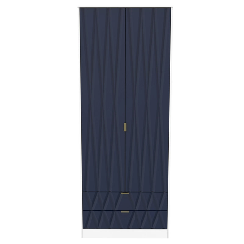 Fully Assembled Efka Diamond Wardrobe, Indigo / White Matt Veneer