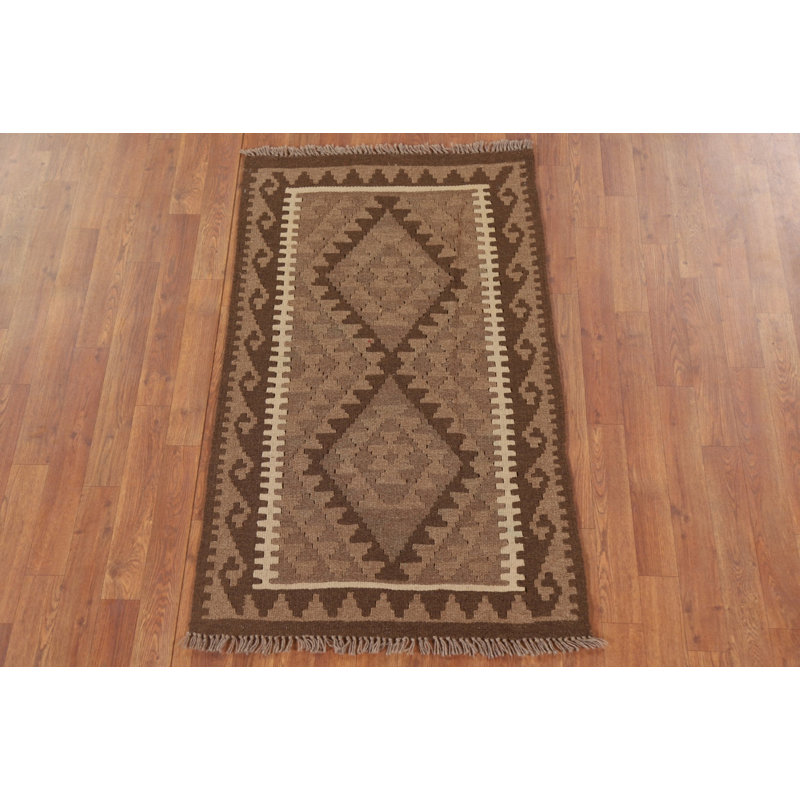 Brown Kilim Reversible Wool Area Rug 3x4