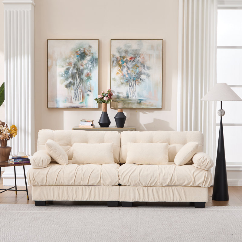 Canapé modulaire Cloud Couch avec sièges profonds et coussins, Beige, 35" H x 88" W x 35" D