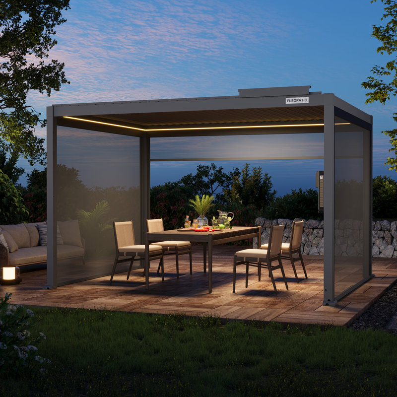 Flexpatio 13 Ft. W X 10 Ft. D Power+ Motorized Pergola Outdoor Louvered Pergola With 3-Side Motorized Roller Shades